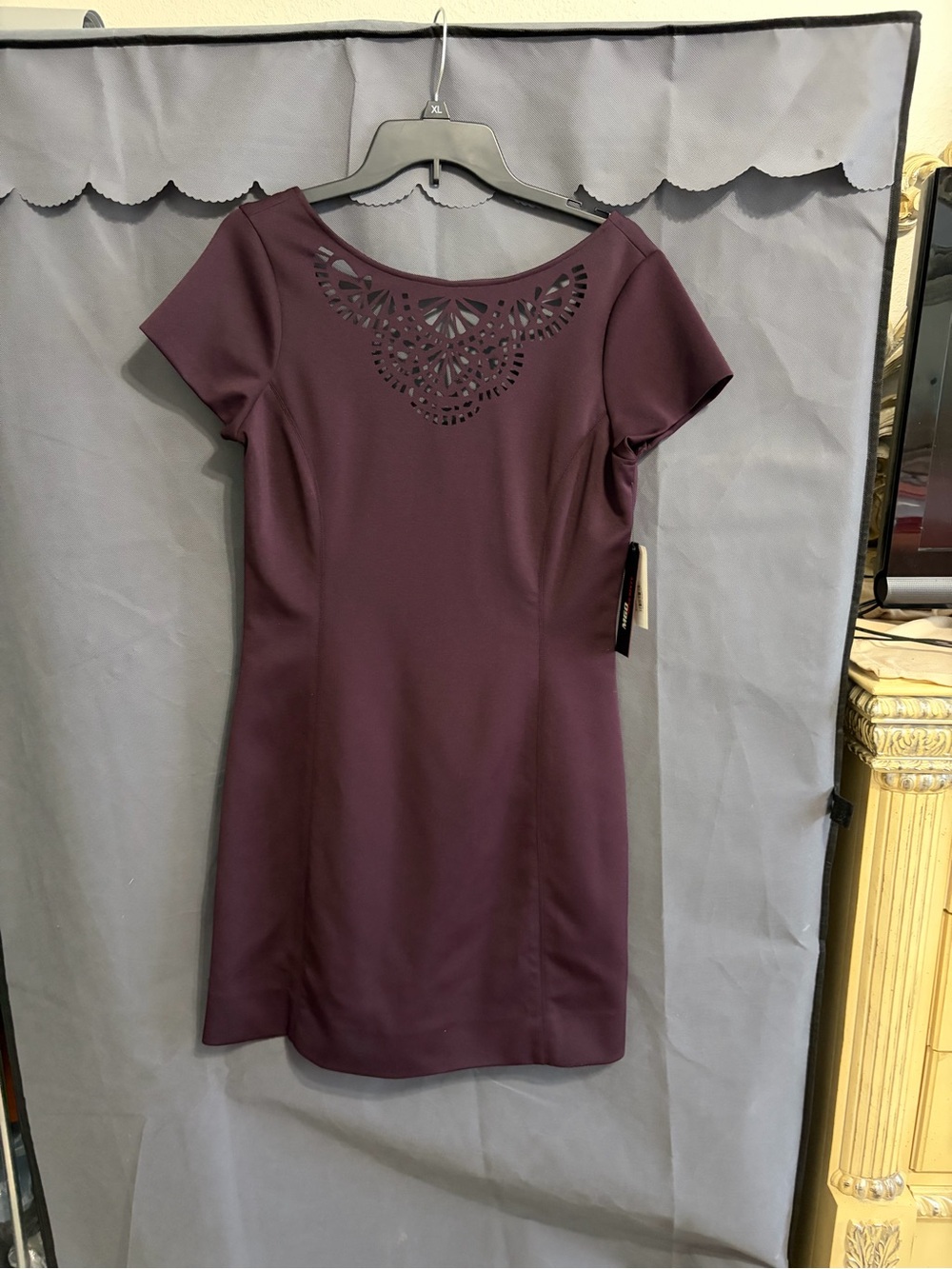 Classic Cutout Neck Mini Dress in Plum